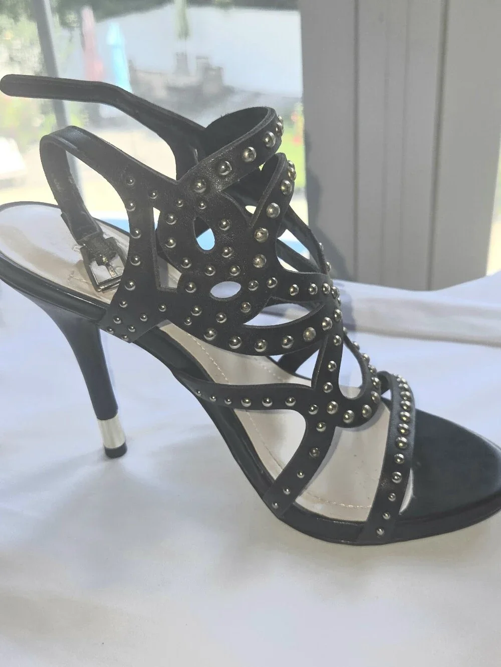 BCBGeneration Black Studded Strappy Stiletto Sandal
